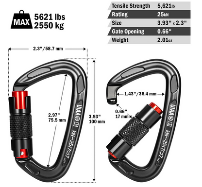 FresKaro UIAA Certified 25KN Auto Locking Climbing Carabiner Clips