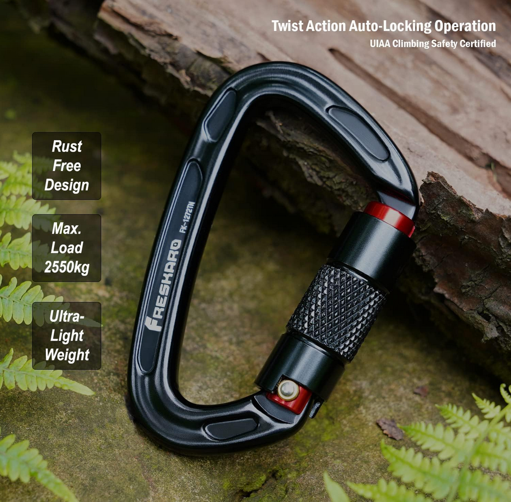 FresKaro UIAA Certified 25KN Auto Locking Climbing Carabiner Clips