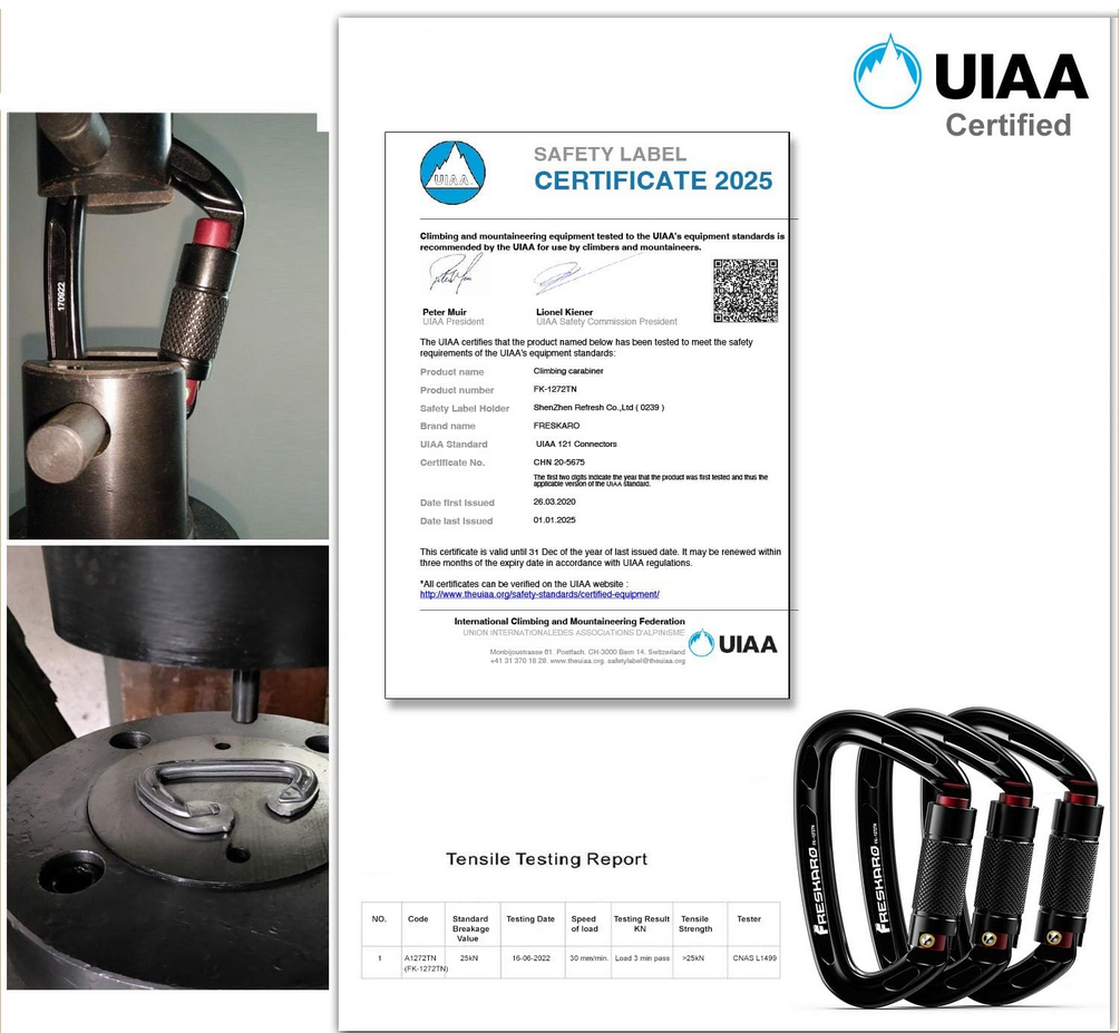 FresKaro UIAA Certified 25KN Auto Locking Climbing Carabiner Clips